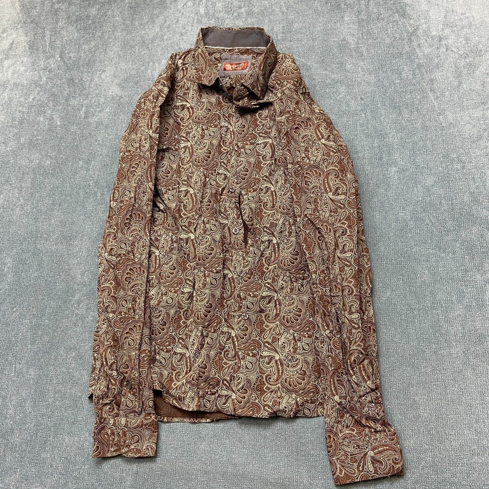 Consequence Shirt Womens Large Brown Beige Paisley Long Sleeve Button Up Casual